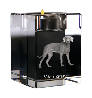 Braque de Weimar, Weimaraner - Bougeoir avec photo de chien, porte bougie en cristal, cadeau personnalisé par la marque Art-Dog