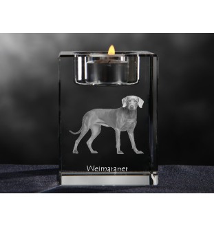 Weimaraner, Grey Ghost - Candle holder with dog photo, crystal tealight holder, personalised gift by Art-Dog brand
