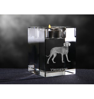 Braque de Weimar, Weimaraner - Bougeoir avec photo de chien, porte bougie en cristal, cadeau personnalisé par la marque Art-Dog