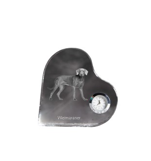 Weimaraner, Grey Ghost - crystal clock with a dog picture, heart-shaped shelf clock, personalized standing clock by Art-Dog brand