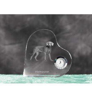 Braque de Weimar, Weimaraner - horloge en cristal avec une photo de chien, horloge de table en forme de cœur, horloge debout personnalisée de la marque Art-Dog