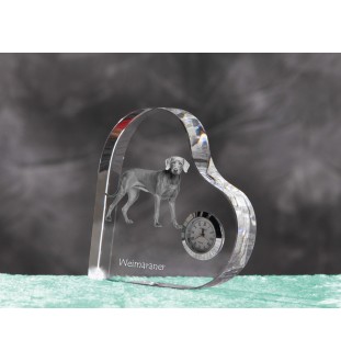 Weimaraner, Grey Ghost - crystal clock with a dog picture, heart-shaped shelf clock, personalized standing clock by Art-Dog brand