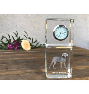 Weimaraner, Grey Ghost - crystal clock with a photo, a photo of a dog in crystal, personalized desk clock by Art-Dog brand
