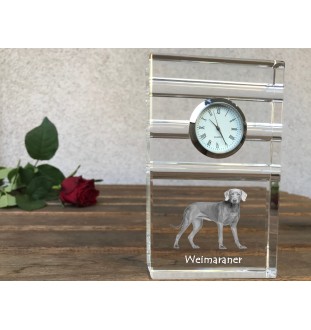 Weimaraner, Grey Ghost - glass clock with a photo, photo of a dog in crystal, personalized standing office clock by Art-Dog brand