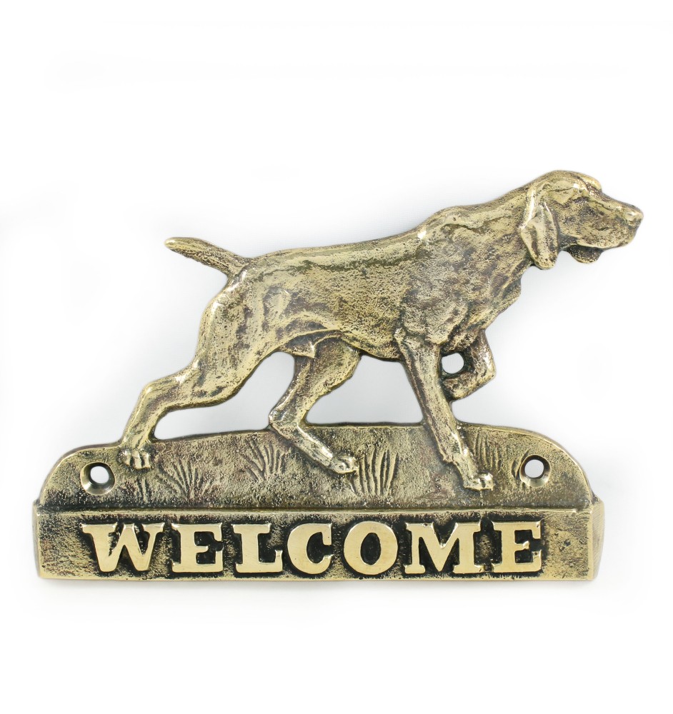 Braque de Weimar, Weimaraner - une plaque de porte avec un chien, une plaque de bienvenue en laiton, une enseigne exceptionnelle avec l'inscription Welcome de la marque Art-Dog