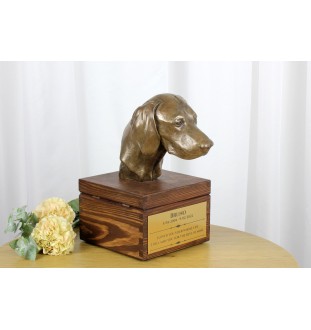 Weimaraner, Weimaraner Vorstehhund - Eine Ascheurne für Hunde mit einer Statuette, eine kleine Urne für Hunde, eine personalisierte Urne mit dem Porträt eines Hundes von der Marke Art-Dog.