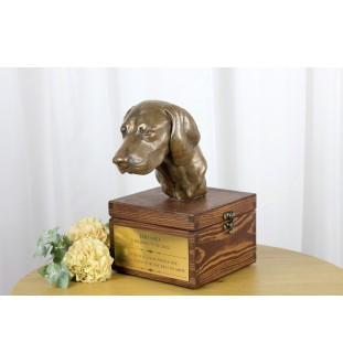 Weimaraner, Weimaraner Vorstehhund - Eine Ascheurne für Hunde mit einer Statuette, eine kleine Urne für Hunde, eine personalisierte Urne mit dem Porträt eines Hundes von der Marke Art-Dog.