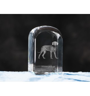 Weimaraner, Grey Ghost - crystal cube with a photo, photo of a dog in crystal, cubic paperweight from Art-Dog brand