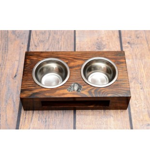 Weimaraner, Grey Ghost - wooden stand with bowls for a dog, steel dog bowls, a gift for adopting a dog from the Art-Dog brand