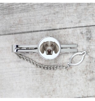 Weimaraner, Grey Ghost - geometric tie clip with a picture and inscription from Art-Dog