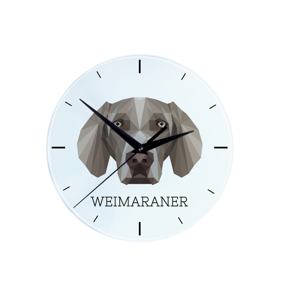 Weimaraner, Weimaraner Vorstehhund - geometrische Wanduhr mit Bild und Aufschrift der Marke Art-Dog