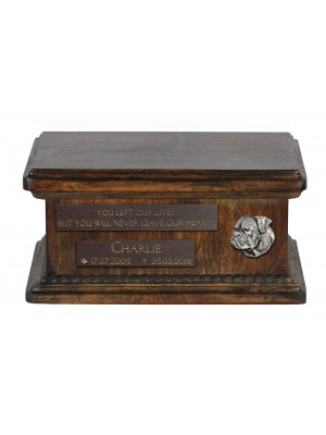 Urn for dog’s ashes with relief and sentence with your dog name and date